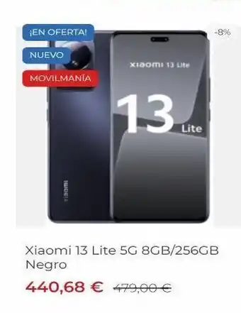 Visanta ¡en oferta! nuevo movilmanía work xiaomi 13 lite xiaomi 13 lite 5g 8gb/256gb negro 440,68 € 479,00 € lite -8% oferta