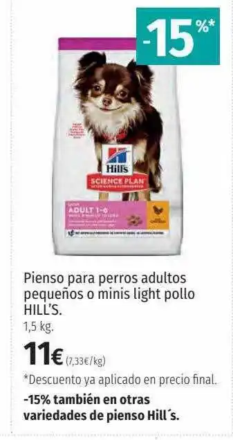El Corte Inglés Pienso para perros adultos pequeños o minis light pollo hill's oferta