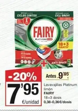 SPAR Lavavajillas platinum limón fairy oferta