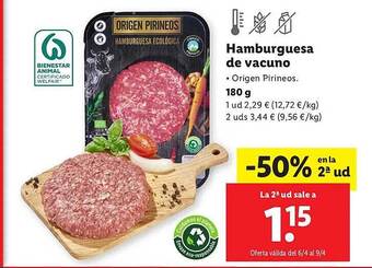Lidl -50% en la 2a ud hamburguesa de vacuno oferta