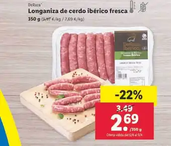 Lidl Deraza longaniza de cerdo ibérico fresca oferta