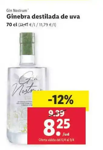 Lidl Gin nostrum ginebra destilada de uva oferta