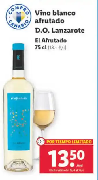 Lidl Vino blanco afrutado D.O. lanzarote oferta