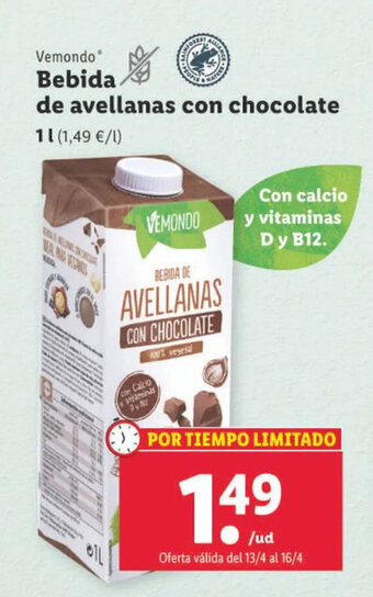 Lidl Bebida de avellanas con chocolate oferta