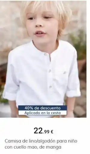Vertbaudet 40% de descuento aplicado en la cesta 22.99 € camisa de lino/algodón para niño con cuello mao, de manga oferta