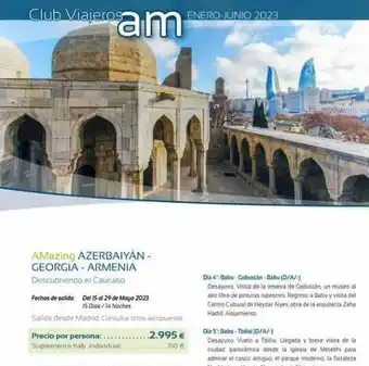 Viajes Azul Marino Club viajeros am amazing azerbaiyán-georgia - armenia descubriendo el caucaso fechos de salida: del 15 al 29 de mayo 2023 oferta