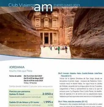 Club viajeros jordania mucho más que petra am fechos de salida: del 15 al 23 de abril 2023 del 01 al 09 de mayo 2023 del
