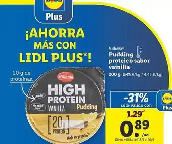 Lidl Milbona pudding proteico sabor vainilla oferta