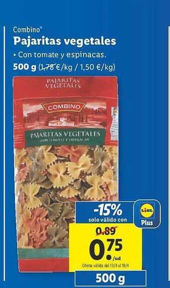 Lidl Combino pajaritas vegetales oferta