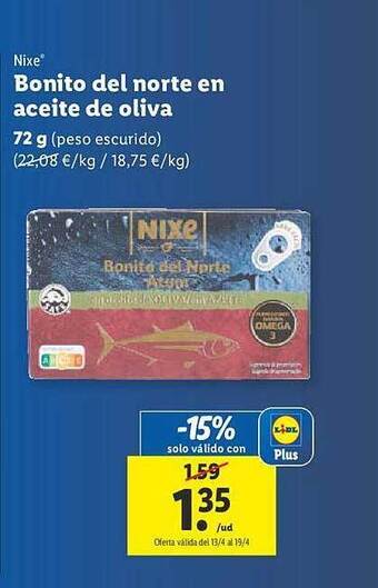 Lidl Nixe bonito del norte en aceite de oliva oferta