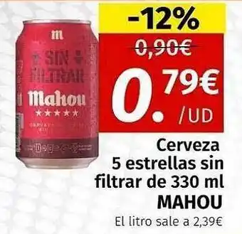 Maskom Supermercados Cerveza 5 estrellas sin filtrar de 330 ml mahou oferta