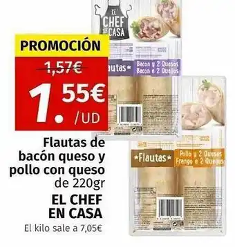 Maskom Supermercados Flautas de bacón queso y pollo con queso el chef en casa oferta