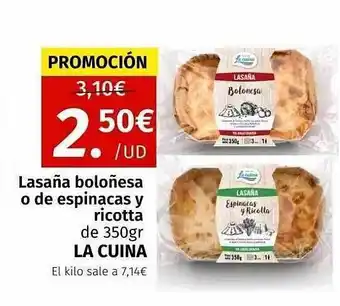 Maskom Supermercados Lasaña boloñesa o de espinacas y ricotta la cuna oferta