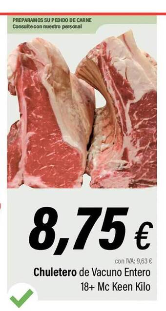 Cash Ifa Chuletero de vacuno entero 18+ mc keen kilo oferta