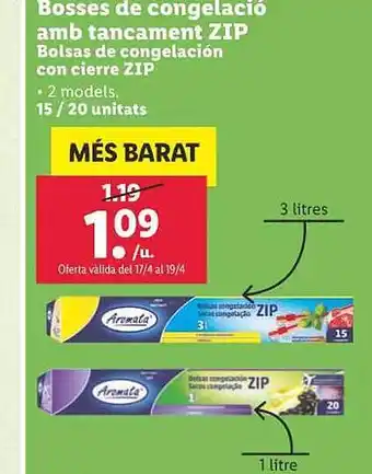 Lidl Bosses de congelació amb tancament zip bolsas de congelación con cierre zip oferta