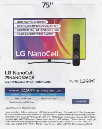 Movistar Lg nanocell 75nano826qb oferta