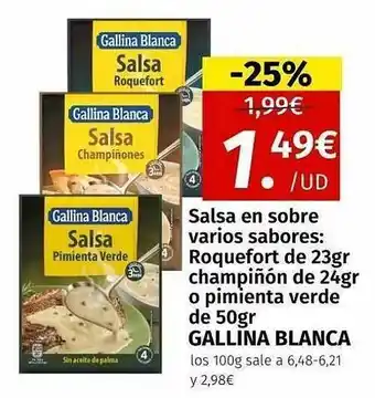 Maskom Supermercados Salsa en sobre varios sabores: roquefort de champiñón de o pimienta verde de gallina blanca oferta