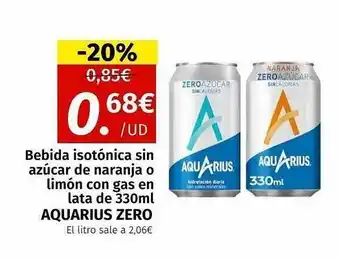 Maskom Supermercados Bebida isotónica sin azúcar de naranja o limón con gas en lata de aquarius zero oferta