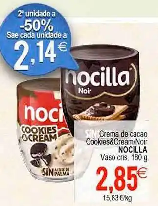 Supermercados Aquí Crema de cacao cookies&cream-noir nocilla vaso cris. oferta