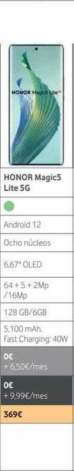 Vodafone Honor magic5 lite 5g oferta