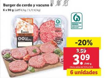 Lidl Burger de cerdo y vacuno oferta