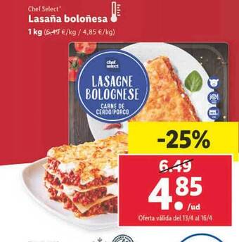 Lidl Chef select lasaña boloñesa oferta