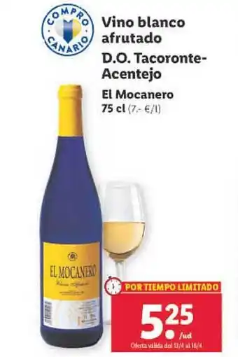 Lidl Vino blanco afrutado d.o. tacoronte-acentejo el mocanero oferta