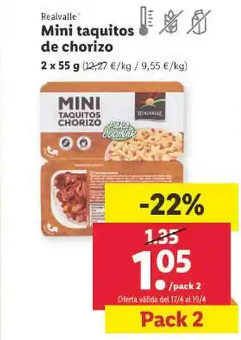 Lidl Realvalle mini taquitos de chorizo oferta