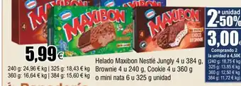 FROIZ Helado Maxibon Nestlé Jungly 4 u 384 g, Brownie 4 u 240 g Cookie 4 u 360 g o Mini Nata 6 u 325 g Unidad oferta