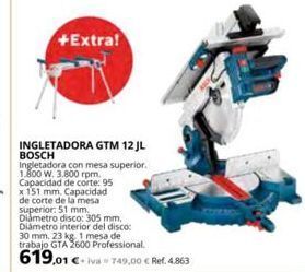 Coferdroza +extra! ingletadora gtm 12 jl bosch ingletadora con mesa superior. 1.800 w. 3.800 rpm. capacidad de corte: 95 x 151 mm. c oferta