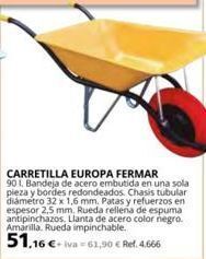 Coferdroza Carretilla europa fermar 901. bandeja de acero embutida en una sola pieza y bordes redondeados. chasis tubular diámetro 32 x oferta