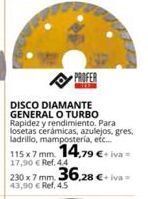 Coferdroza Profer disco diamante general o turbo rapidez y rendimiento. para losetas cerámicas, azulejos, gres, ladrillo, mampostería, oferta