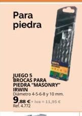 Coferdroza Para piedra juego 5 brocas para piedra masonry irwin diámetro 4-5-6-8 y 10 mm. 9,88 € +iva 11,95€ ref. 4.772 oferta
