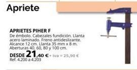 Coferdroza Aprietes piher f de émbolo. cabezales fundición. llanta acero laminado. freno antideslizante. alcance 12 cm. llanta 35 mm x oferta