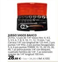 Coferdroza Ooooooo ogge juego vasos bahco 25 pzs. 12 pzs de 1/4 vasos hex: 4, 4.5, 5,5.5, 6, 7, 8, 9, 10, 11, 12, 13 mm, 1 pz carraca oferta