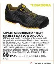 Coferdroza Diadora zapato seguridad s1p beat textile texxt low diadora s1p en tejido de poliéster sobreinyectado de poliuretano termopl oferta
