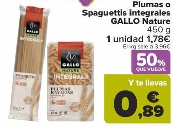 Carrefour Plumas o spaguettis integrales gallo nature oferta