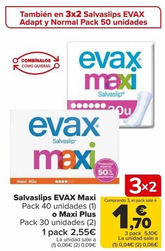 Carrefour Salvaslip evax maxi o maxi plus oferta
