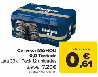 Carrefour Cerveza mahou 0,0 tostada oferta