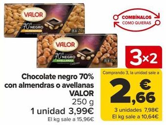 Carrefour Chocolate negro 70% con almendras o avellanas valor oferta