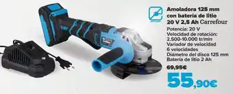 Carrefour Amoladora 125 mm con batería de litio 20 v 2.5 ah oferta
