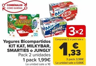 Carrefour Yogures bicompartidos kit kat, milkybar, smarties o jungly oferta