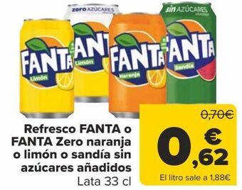 Carrefour Refresco fanta o fanta zero naranja o limón o sandía sin azúcares añadidos oferta