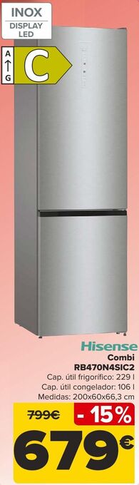 Carrefour Hisense combi rb470n4sic2 oferta