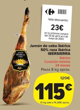 Carrefour Market Jamón de cebo ibérico 50% raza ibérica ibersierra oferta