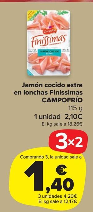 Carrefour Market Jamón cocido extra en lonchas finíssimas campofrío oferta