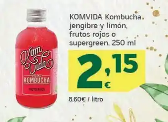 HiperDino Kombucha jengibre y limon, frutos rojos o supergreen komvida oferta