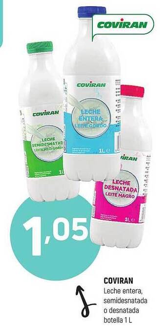 Coviran Coviran leche entera, semidesnatada o desnatada botella oferta
