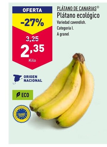 ALDI Plátano De Canarias Plátano Ecológico oferta
