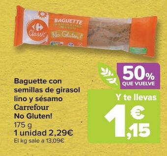 Carrefour Baguette con semillas de girasol lino y sésamo carrefour no gluten! oferta